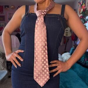 Vintage Y2K funky pink polka dot silk tie